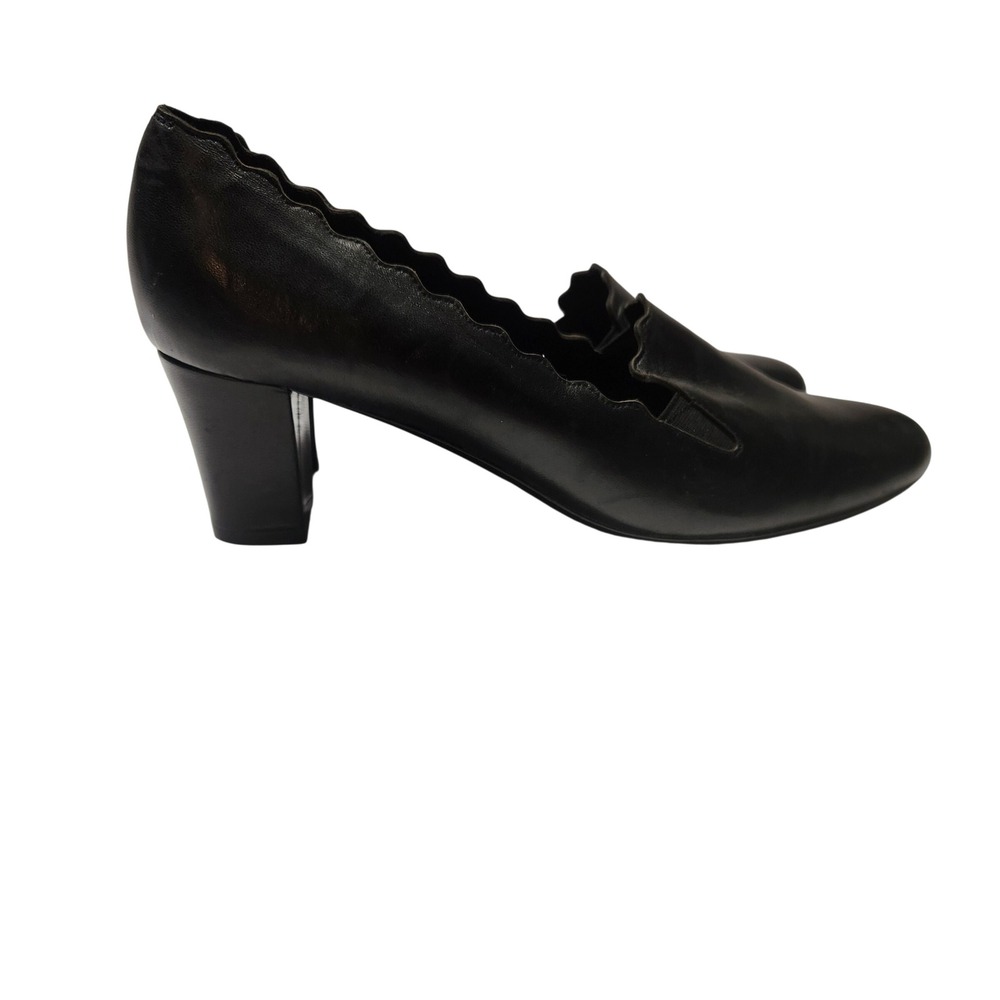 Vaneli Womens Black Leather Scalloped Edge Block Heel Pumps Size 9.5 M Shoe